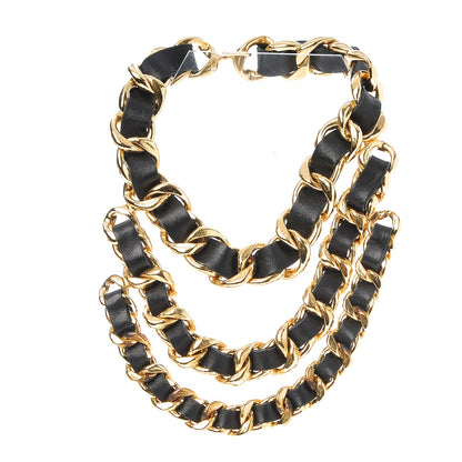 Chanel Lambskin Chain Necklace Gold Black 3 of 7