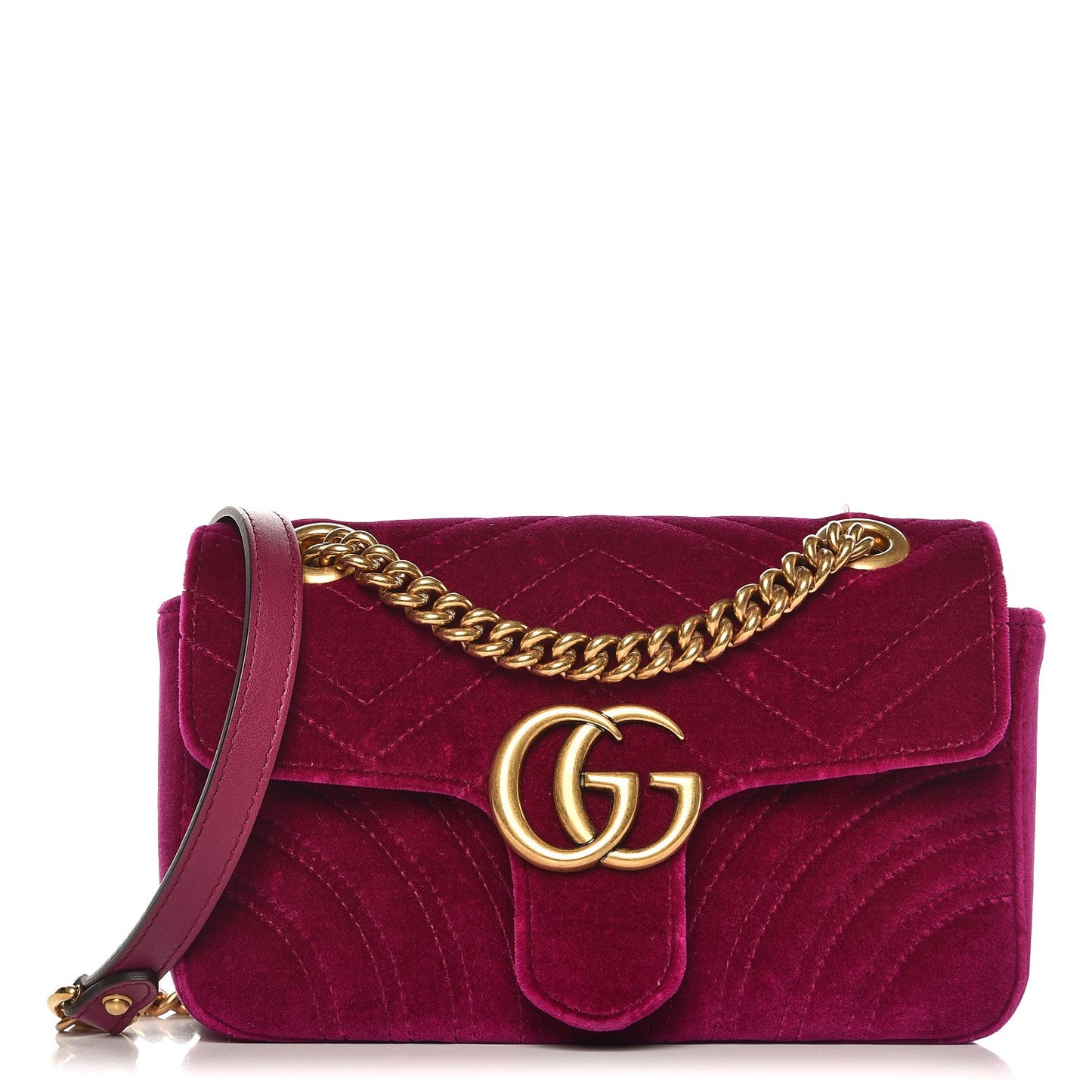 Velvet Matelasse Mini GG Marmont Shoulder Bag Fuchsia Violet Cyclamen