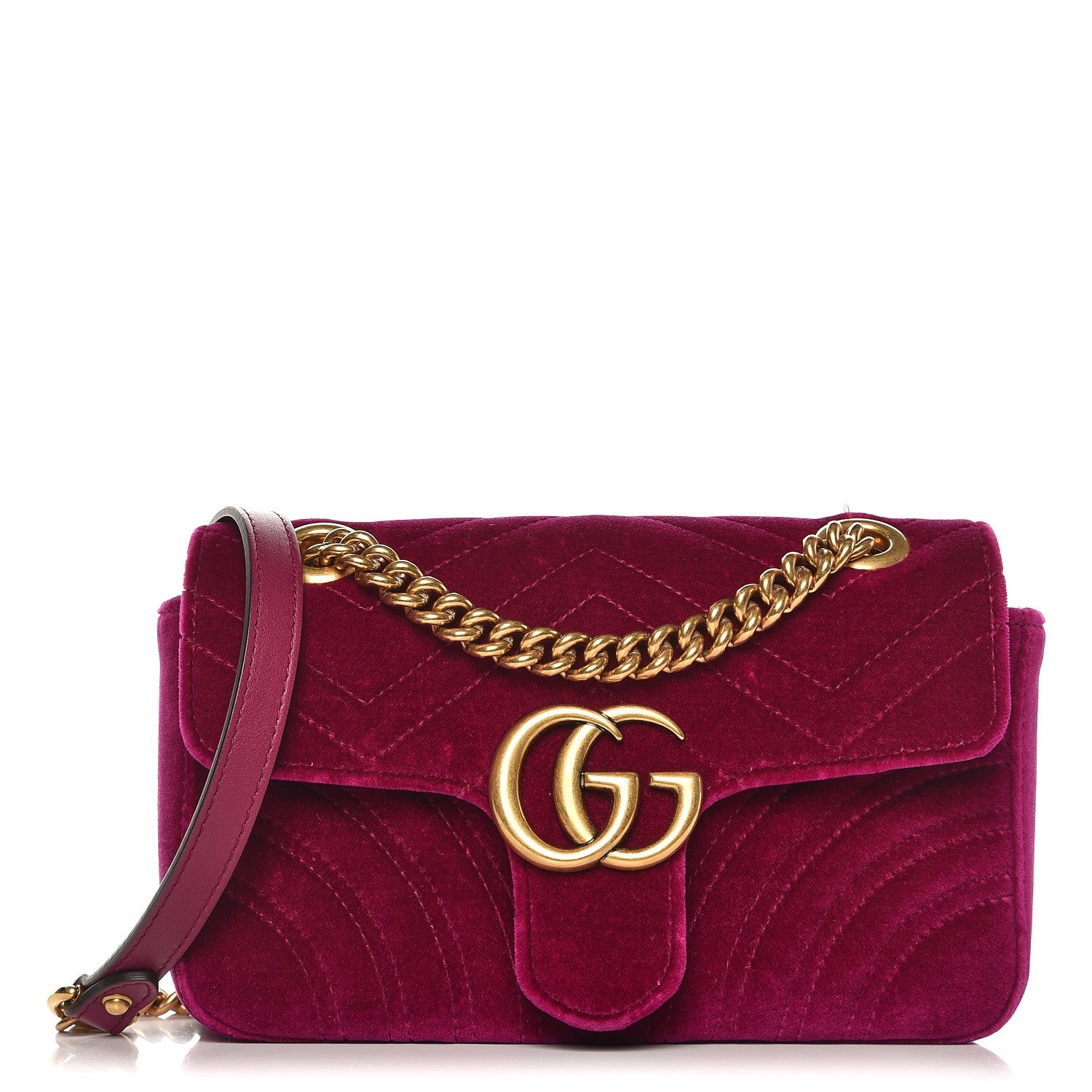 Gucci Velvet Matelasse Mini GG Marmont Shoulder Bag Fuchsia Violet Cyclamen 1 of 8