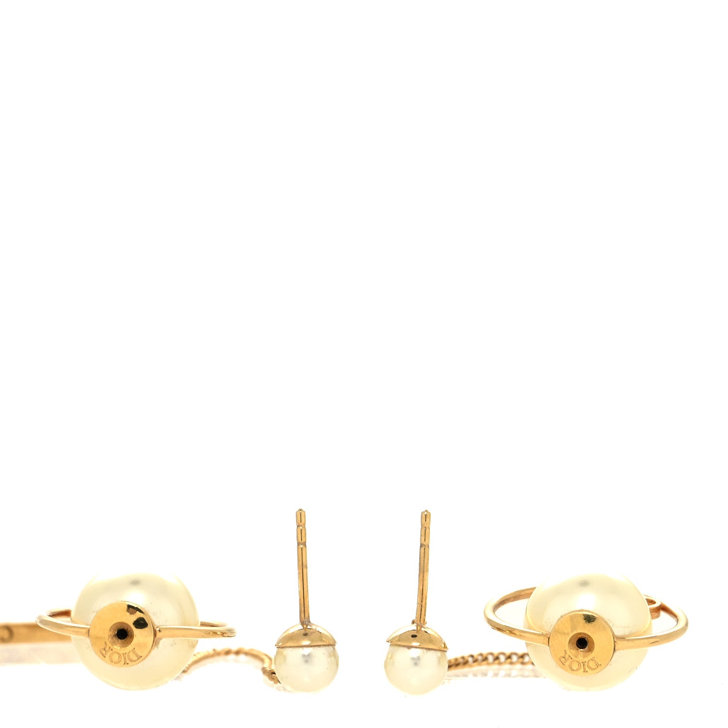 Christian Dior Pearl Tribales Dangle Chain Earrings Gold 3 of 4