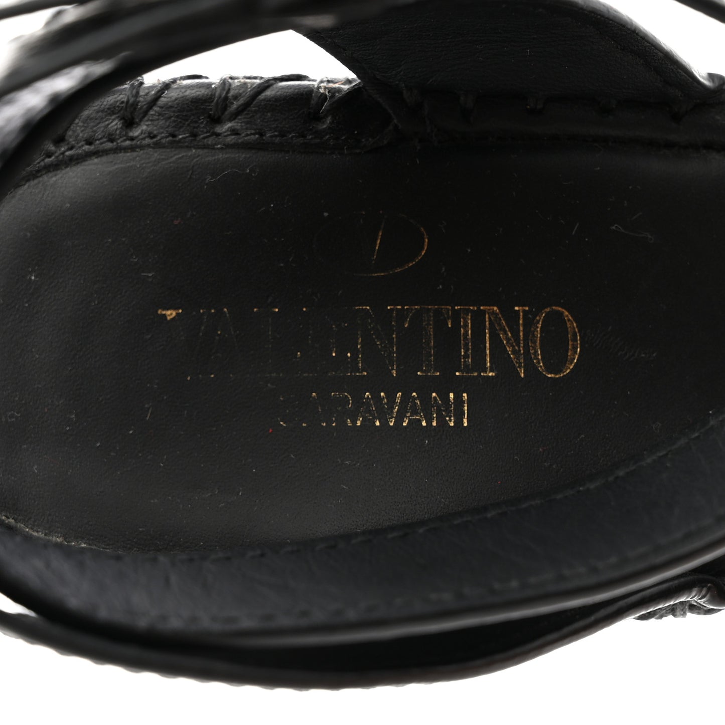 Grainy Cowhide VLogo Ankle Wrap Espadrille Wedge Sandals 37 Black