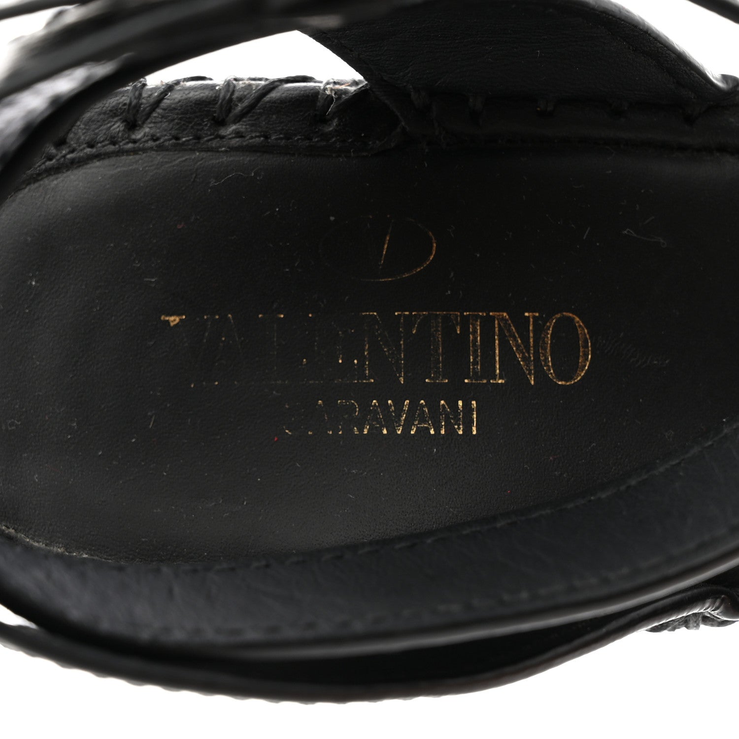 Valentino Garavani Grainy Cowhide VLogo Ankle Wrap Espadrille Wedge Sandals 37 Black 6 of 8