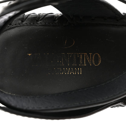 Valentino Garavani Grainy Cowhide VLogo Ankle Wrap Espadrille Wedge Sandals 37 Black 6 of 8
