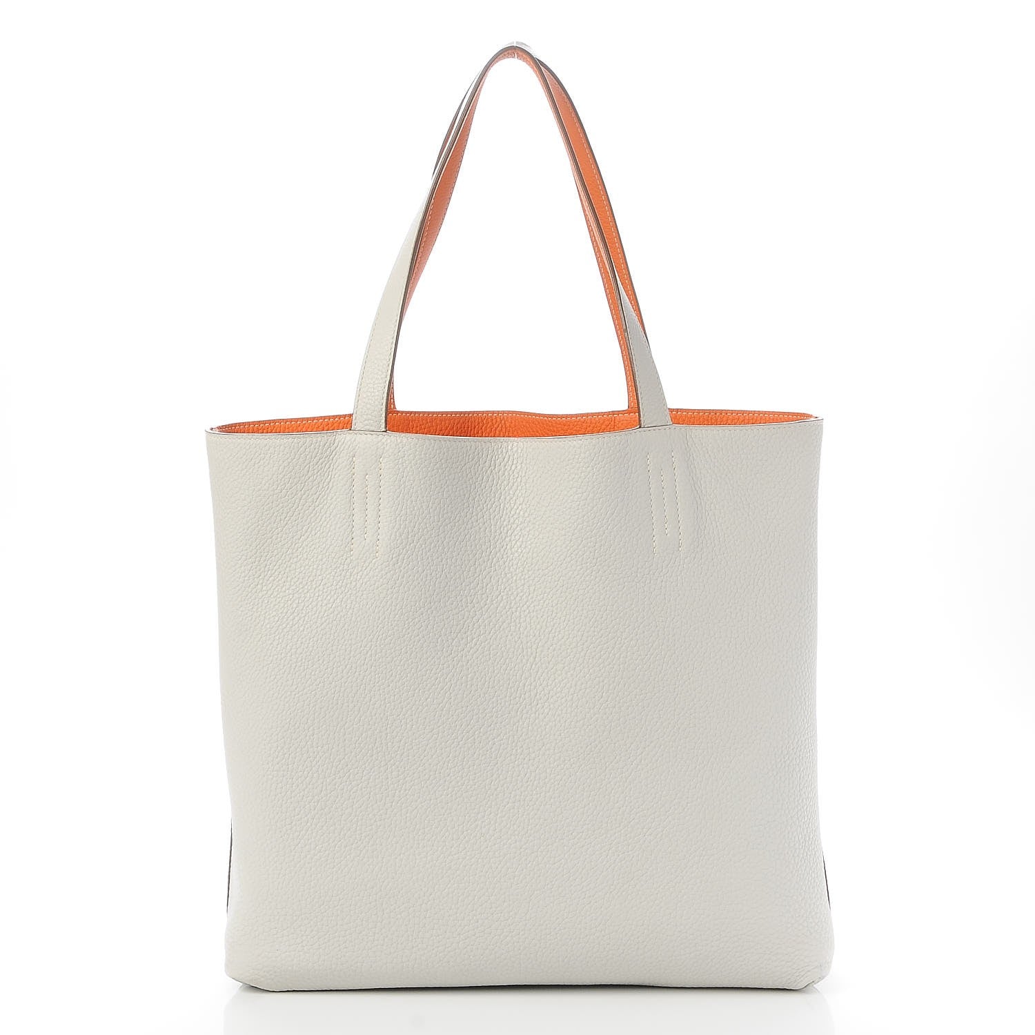 Hermes Taurillon Clemence Double Sens 45 Reversible Tote Orange Gris Perle 6 of 15