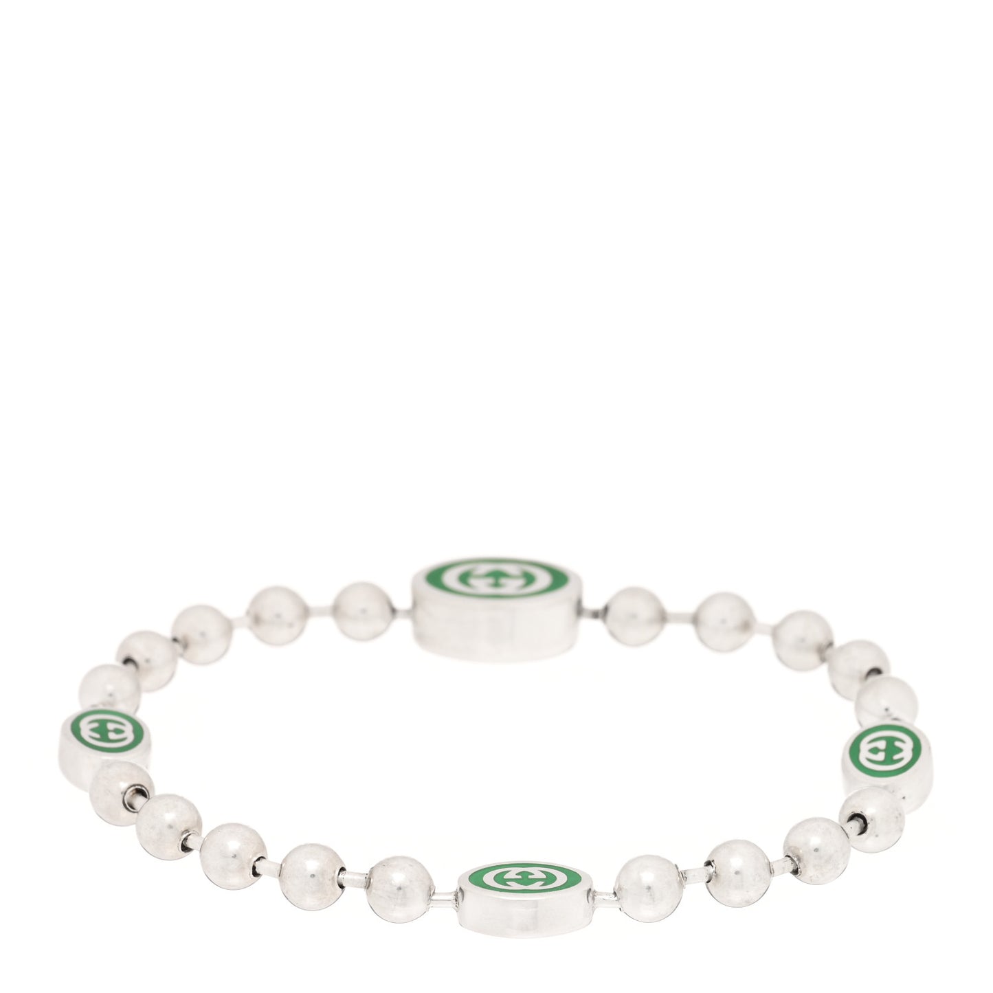 Sterling Silver Enamel Interlocking G Boule Chain Bracelet Green