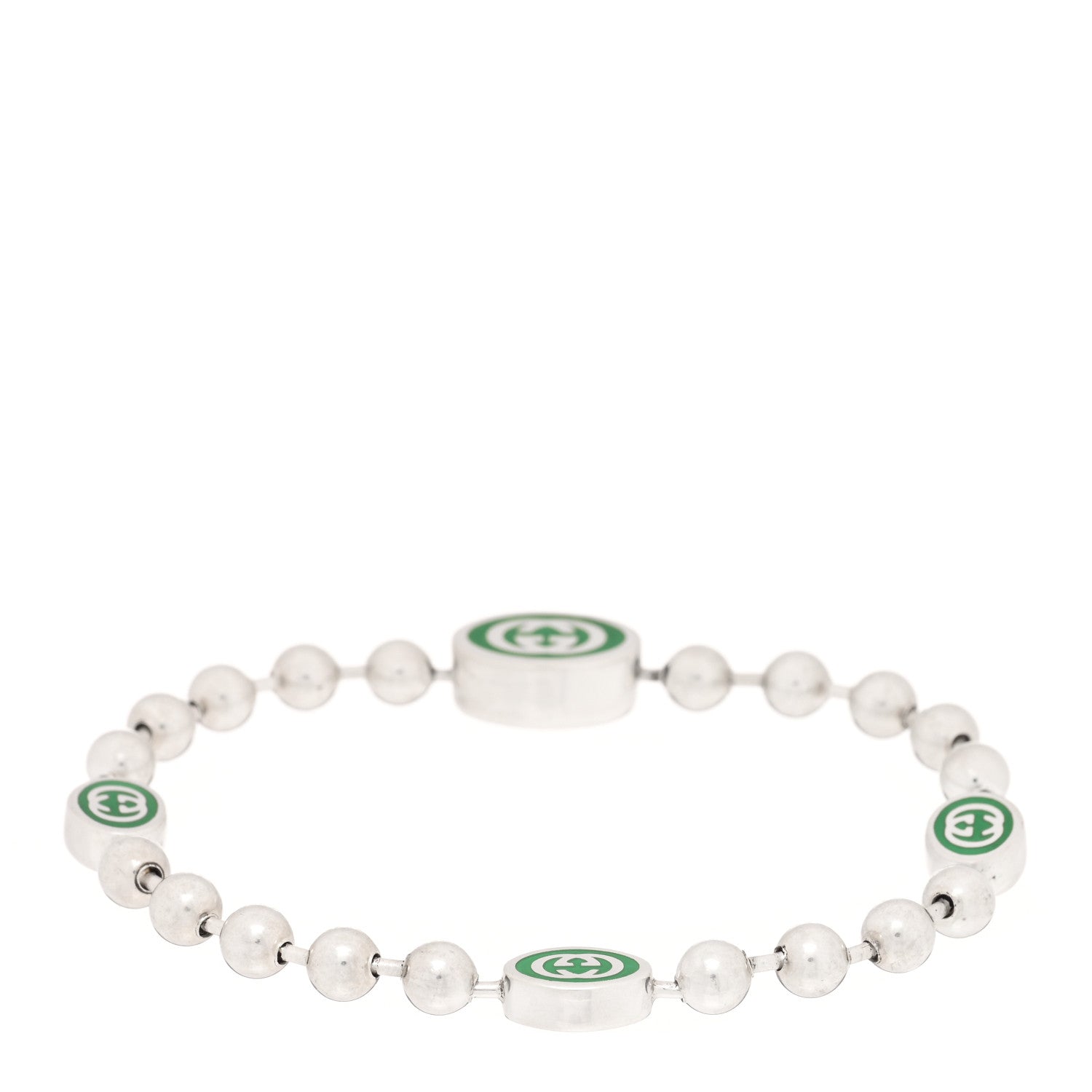 Gucci Sterling Silver Enamel Interlocking G Boule Chain Bracelet Green 1 of 3