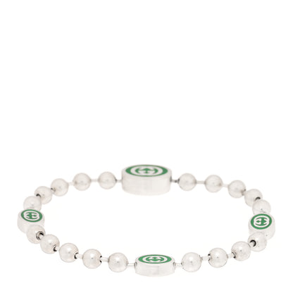 Gucci Sterling Silver Enamel Interlocking G Boule Chain Bracelet Green 1 of 3