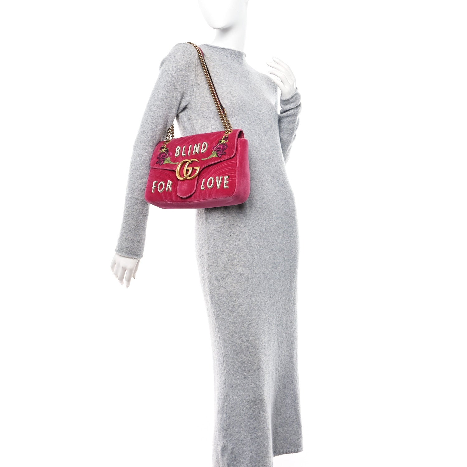 Gucci Velvet Matelasse Blind for Love Embroidered Medium GG Marmont Shoulder Bag Light Raspberry Rose Multicolor 2 of 11