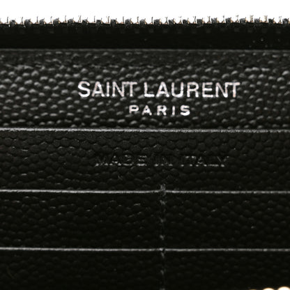 Saint Laurent Grain De Poudre Matelasse Chevron Monogram Zip Around Wallet Black 7 of 9