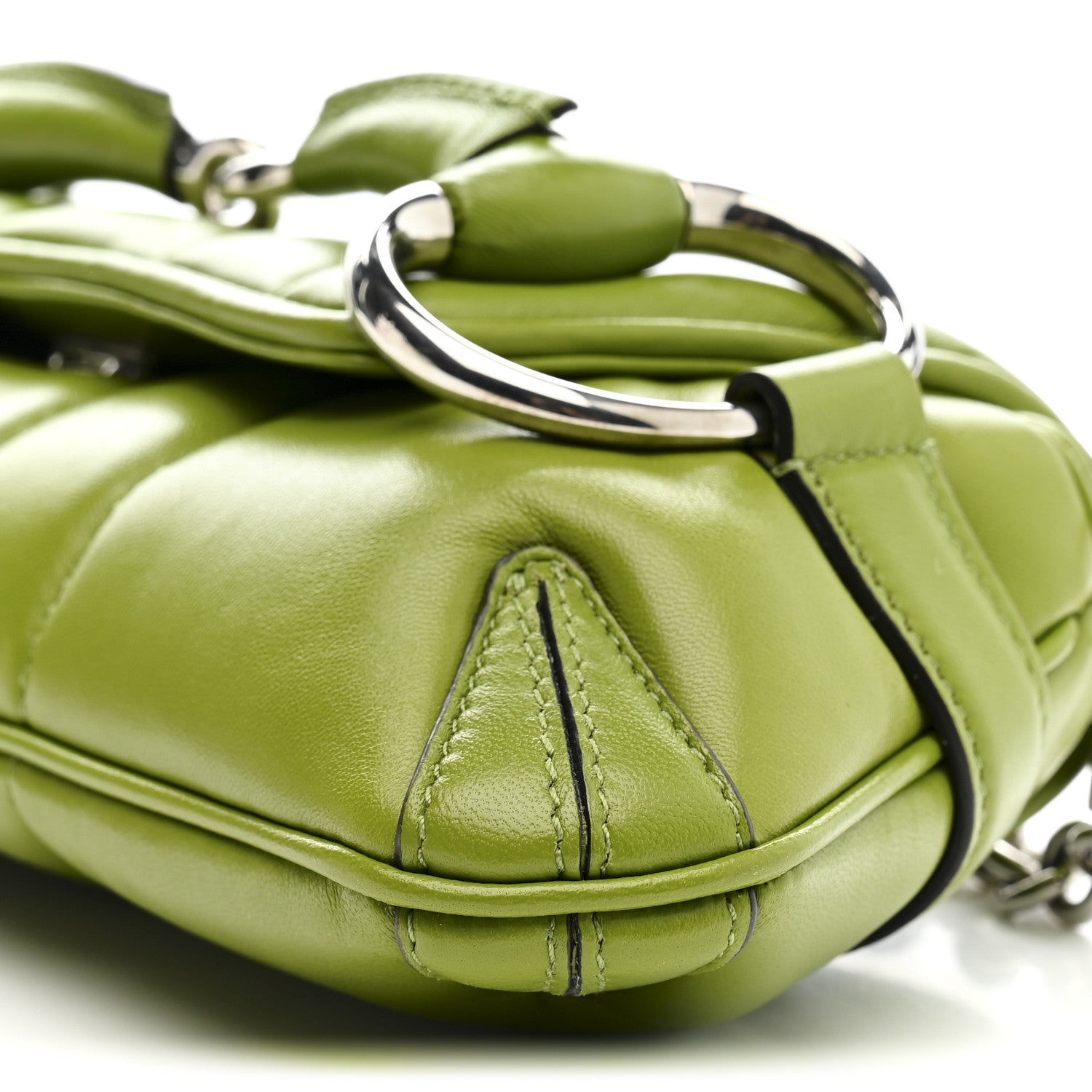 Gucci Nappa Vertical Matelasse Small Maxi Horsebit Chain Shoulder Bag Green 10 of 10