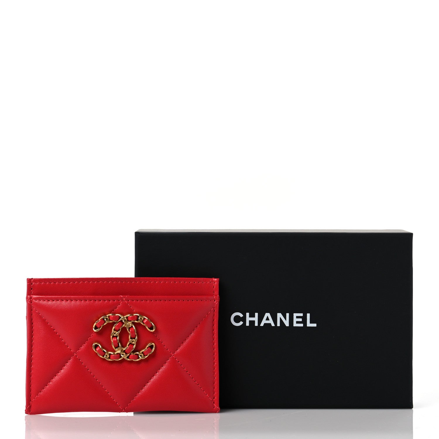 Chanel Lambskin Quilted Chanel 19 Card Holder Red 11 of 11
