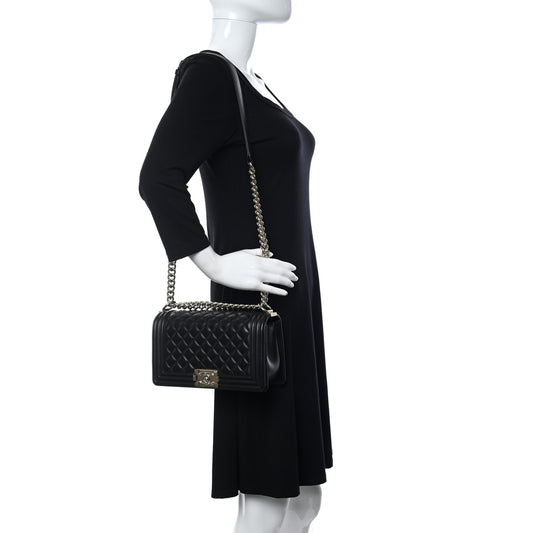 Calfskin Quilted Medium Boy Flap Black