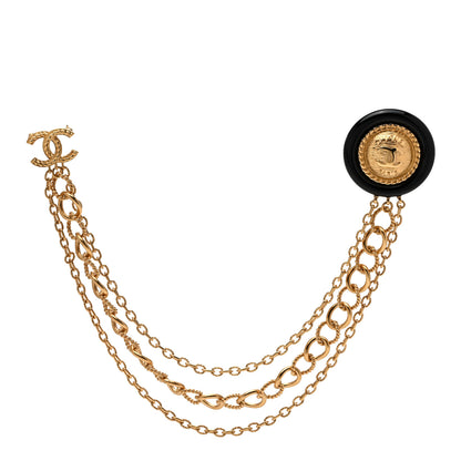 Chanel Metal Resin CC Medallion Multi Strand Long Chain Brooch Gold Black 1 of 4