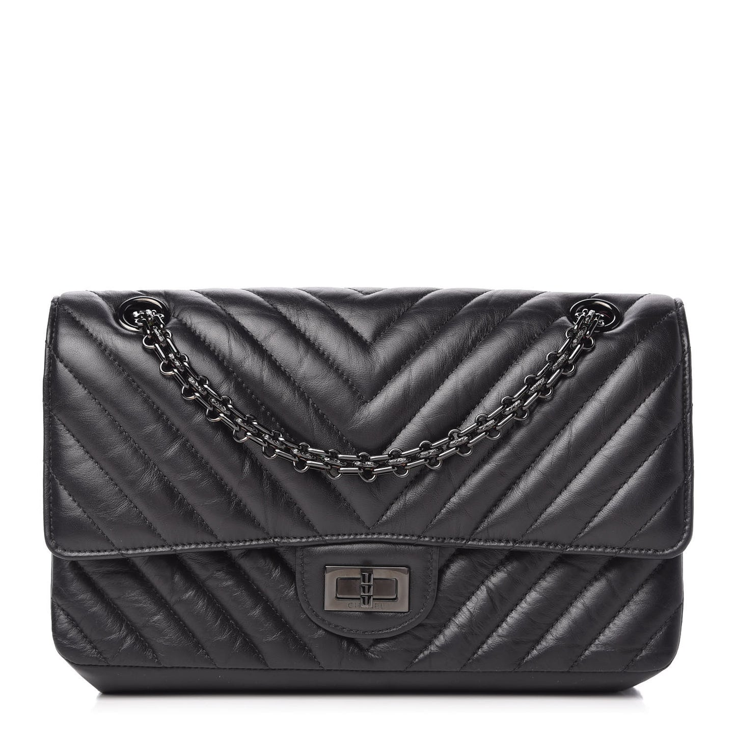 Aged Calfskin Chevron Quilted 2.55 Reissue 225 Flap So Black