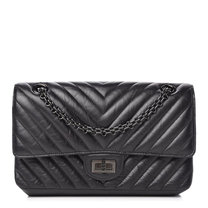 Chanel Aged Calfskin Chevron Quilted 2.55 Reissue 225 Flap So Black 1 of 10