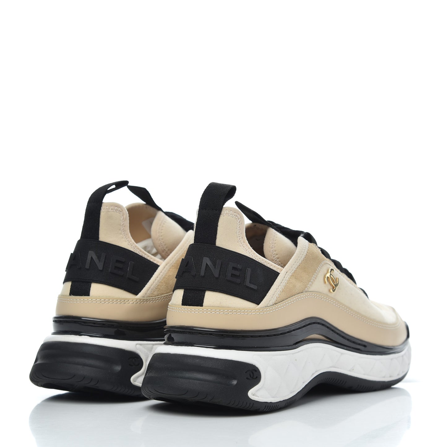 Velvet Calfskin Mixed Fibers CC Sneakers 39.5 Beige