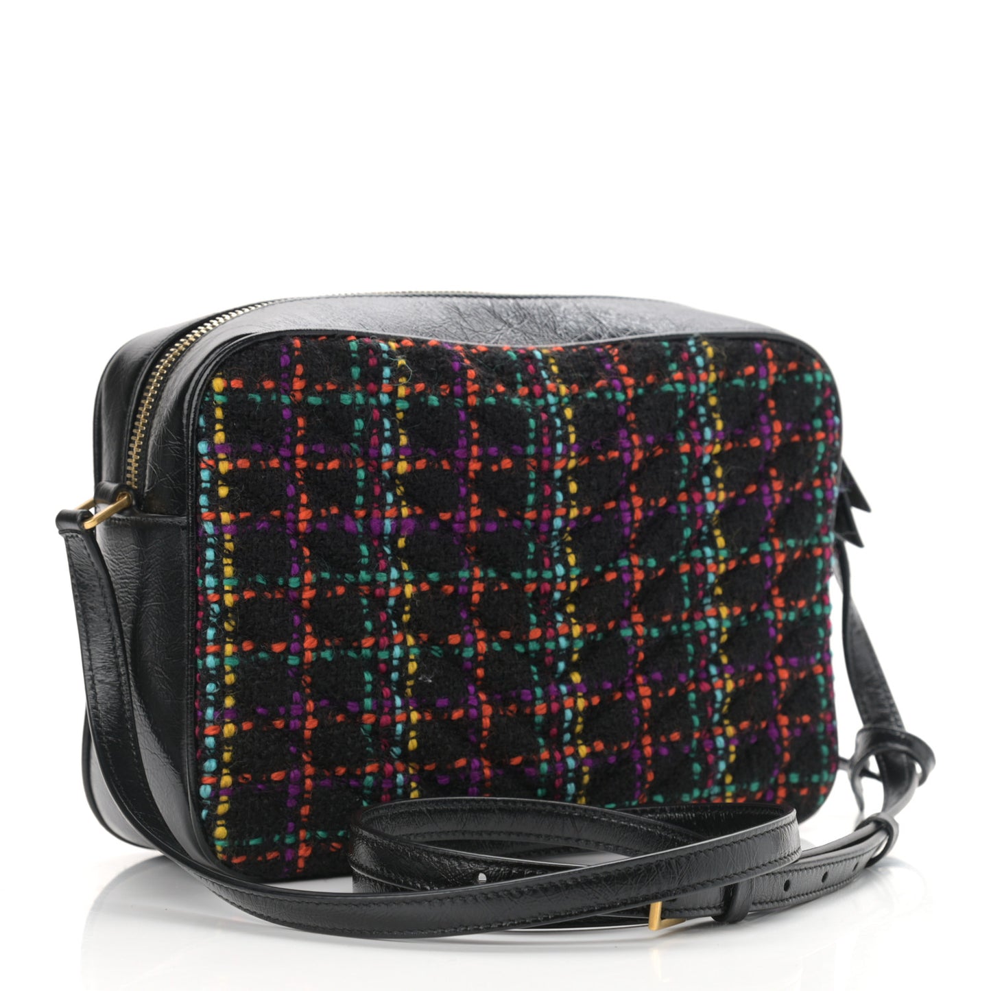 Tweed Calfskin Monogram Lou Camera Bag Black