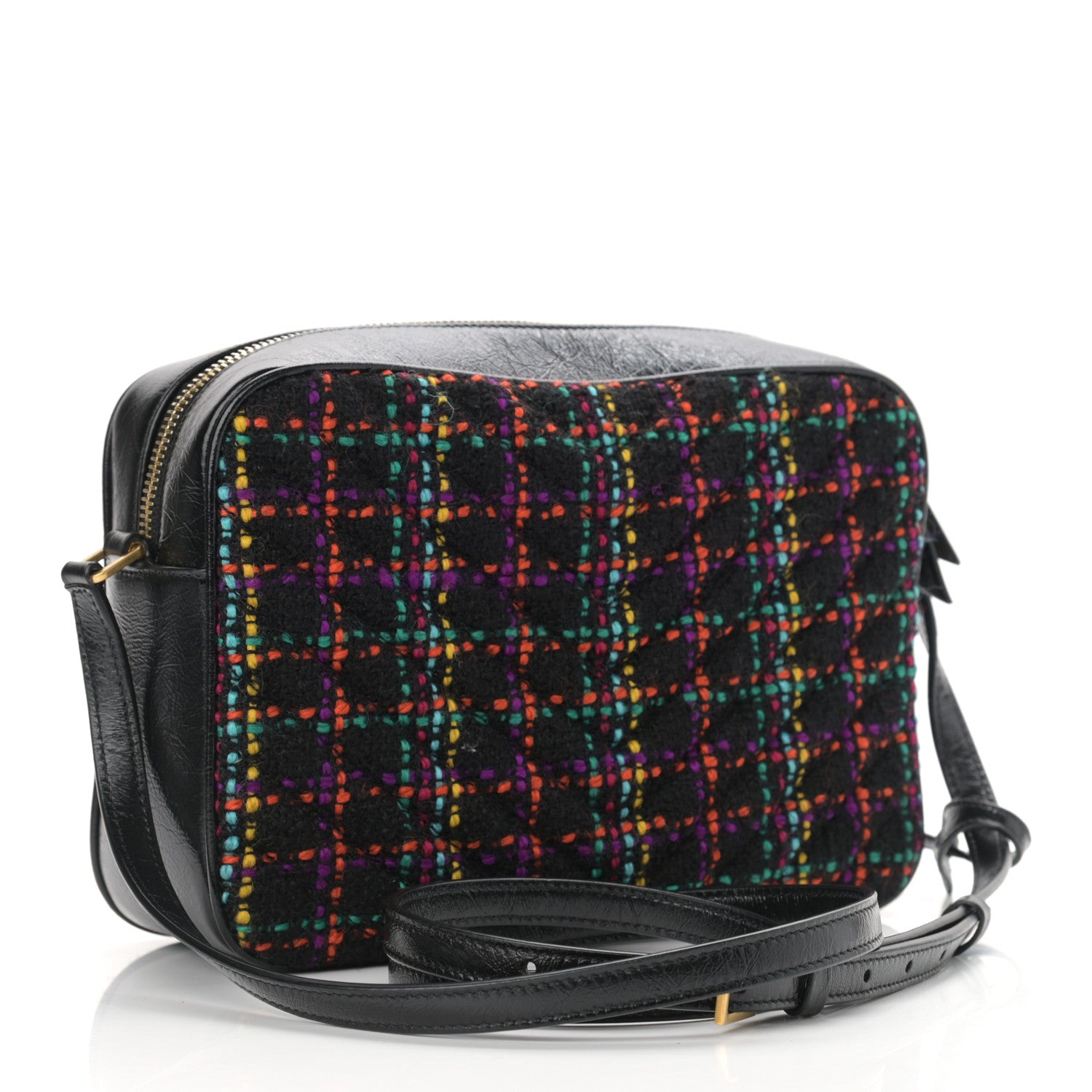 Saint Laurent Tweed Calfskin Monogram Lou Camera Bag Black 3 of 10