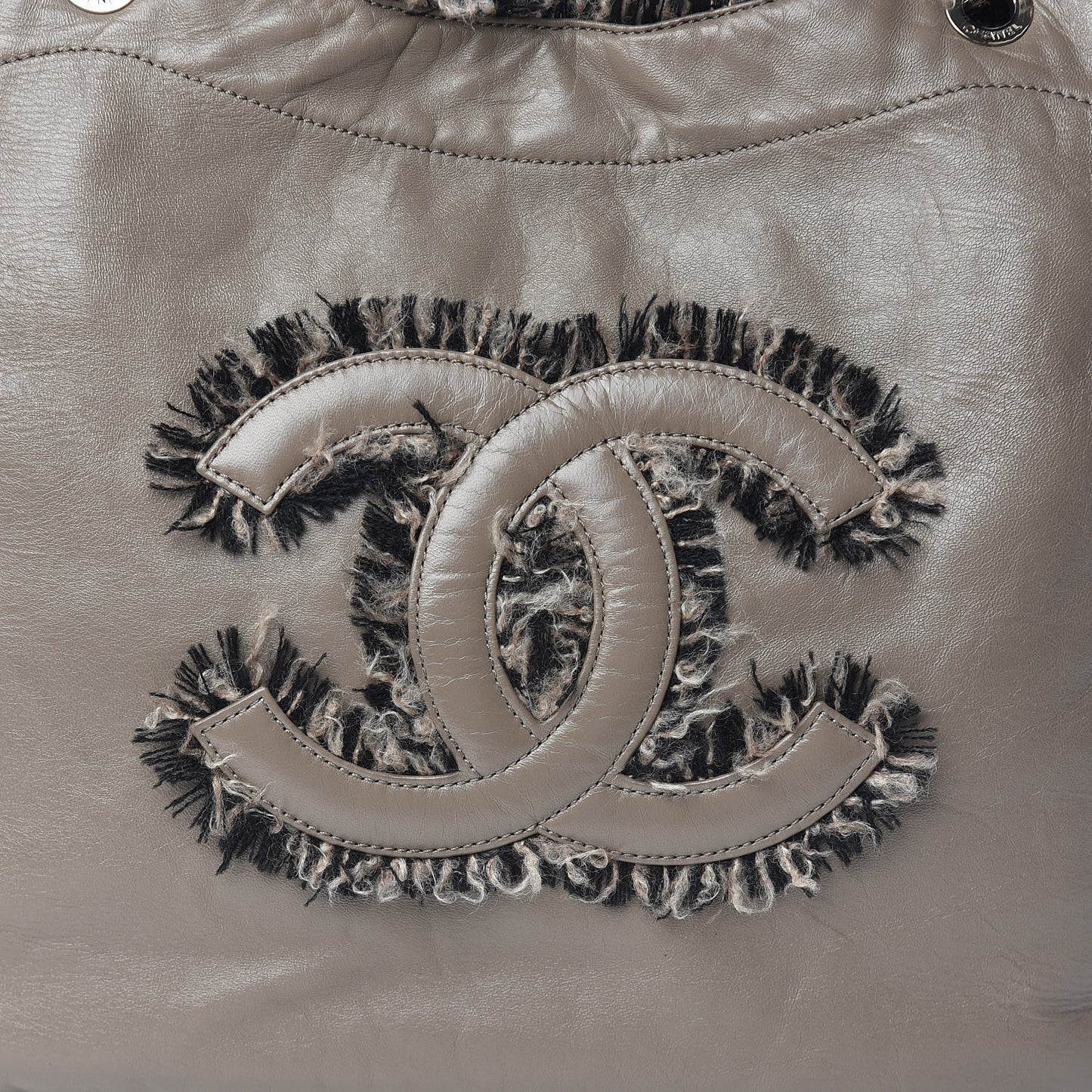 Tweed Lambskin Drawstring Tweedy Tote Taupe