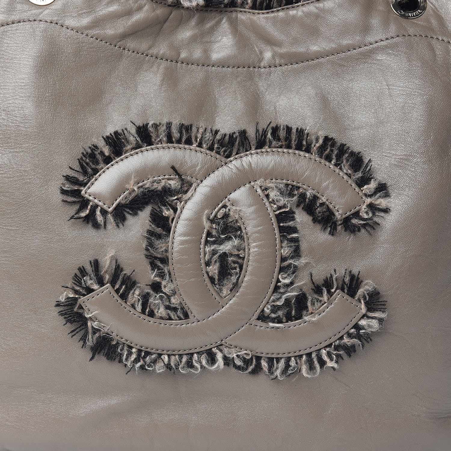 Chanel Tweed Lambskin Drawstring Tweedy Tote Taupe 10 of 10