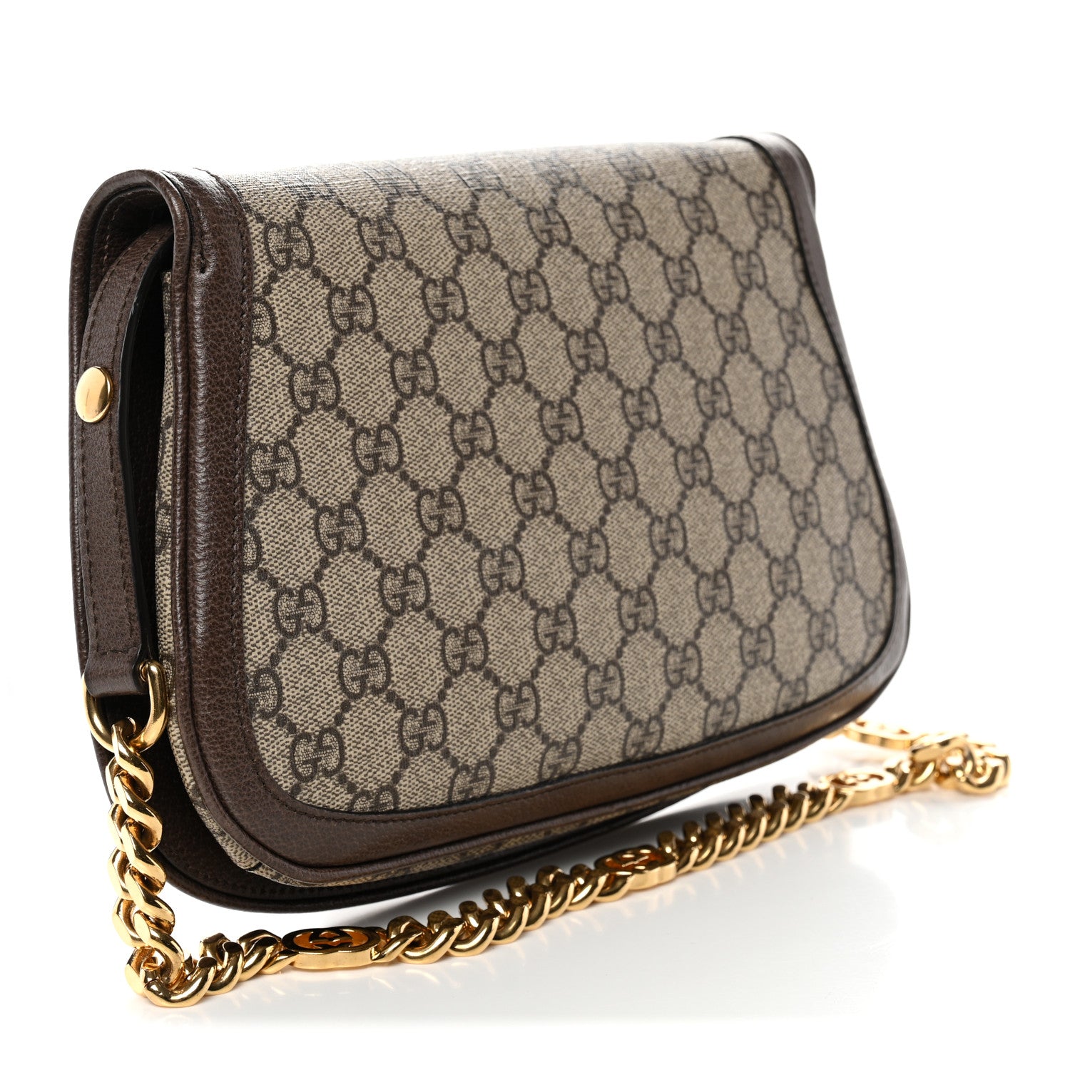 Gucci GG Supreme Monogram Textured Dollar Calfskin Blondie Chain Shoulder Flap Bag Beige Ebony New Acero 3 of 11