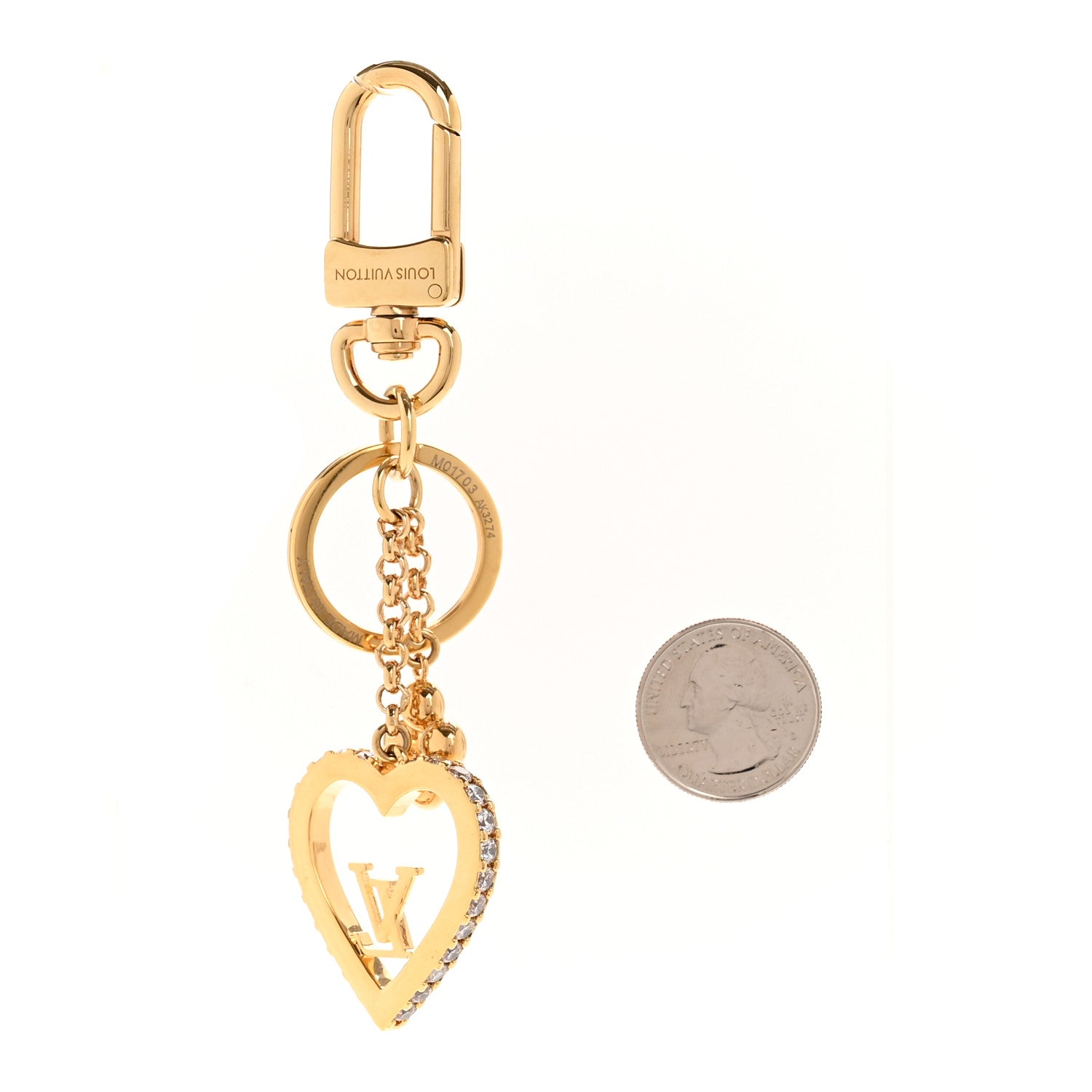 Louis Vuitton Metal Crystal My LV Love Bag Charm Key Holder Gold 2 of 5