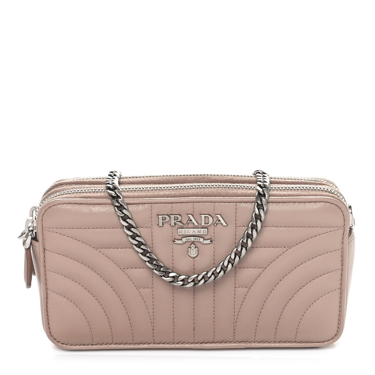 Prada Nappa Impunture Diagramme Mini Double Zip Chain Crossbody Bag Cipria 1 of 10