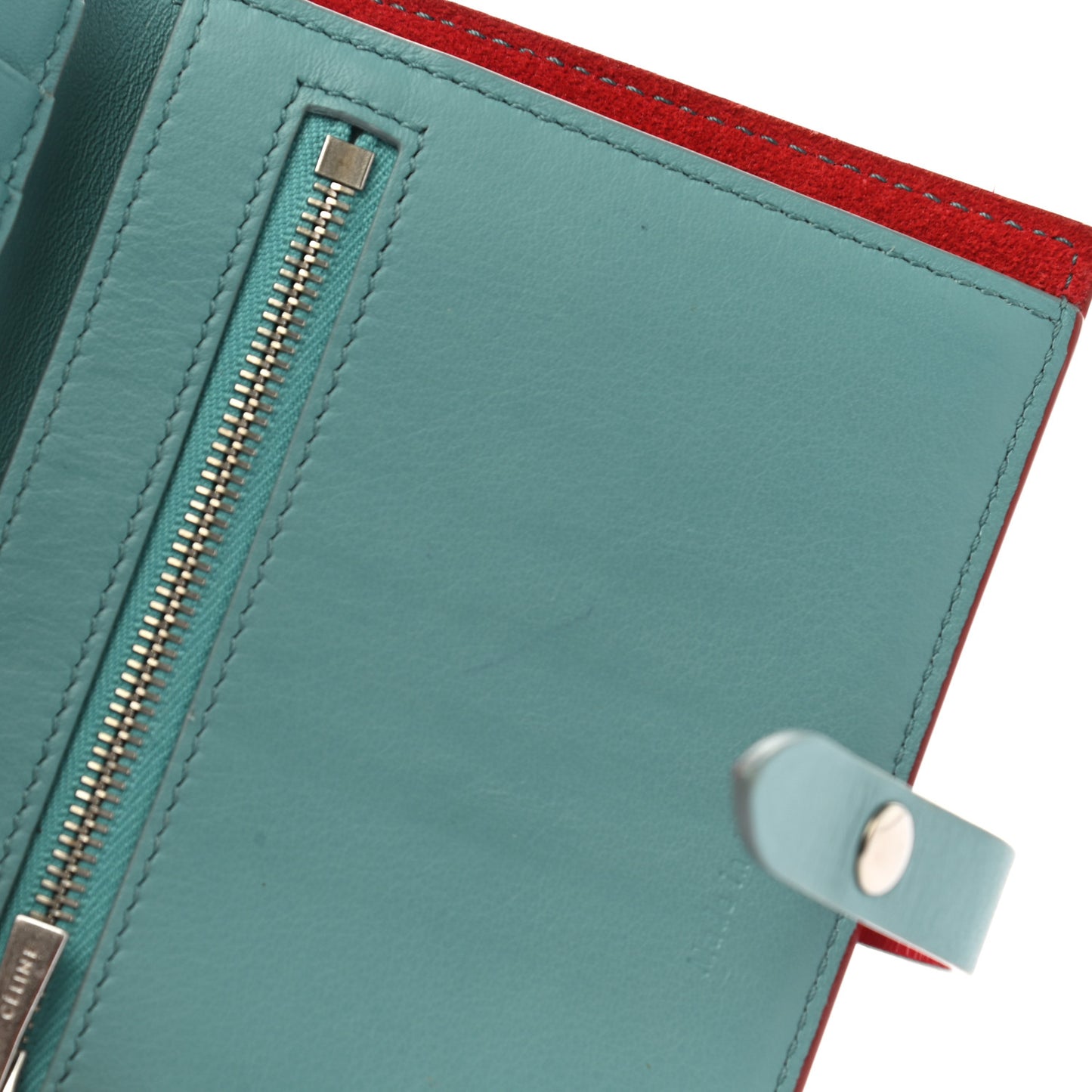 Grained Calfskin Medium Multifunction Strap Wallet Coquelicot Ocean