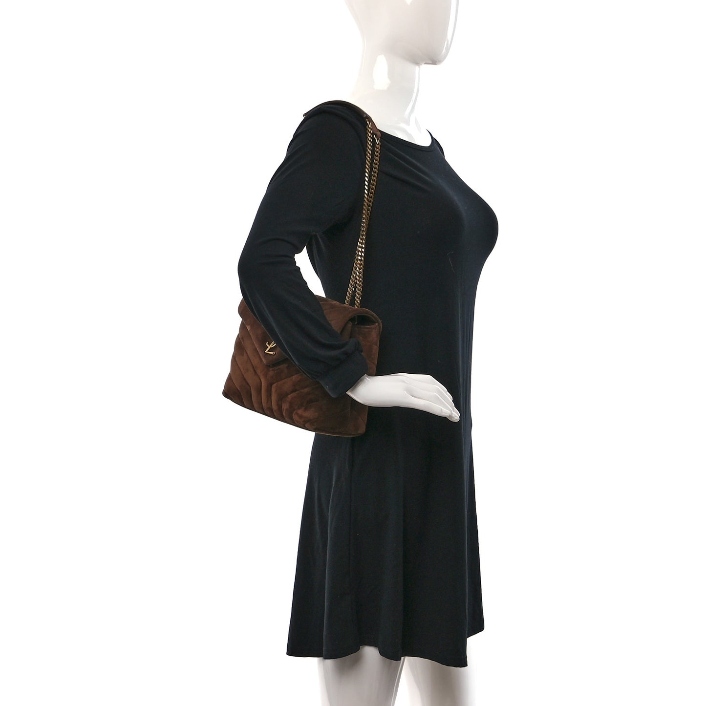 Suede Calfskin Y Quilted Monogram Small Loulou Chain Satchel Bark Brown