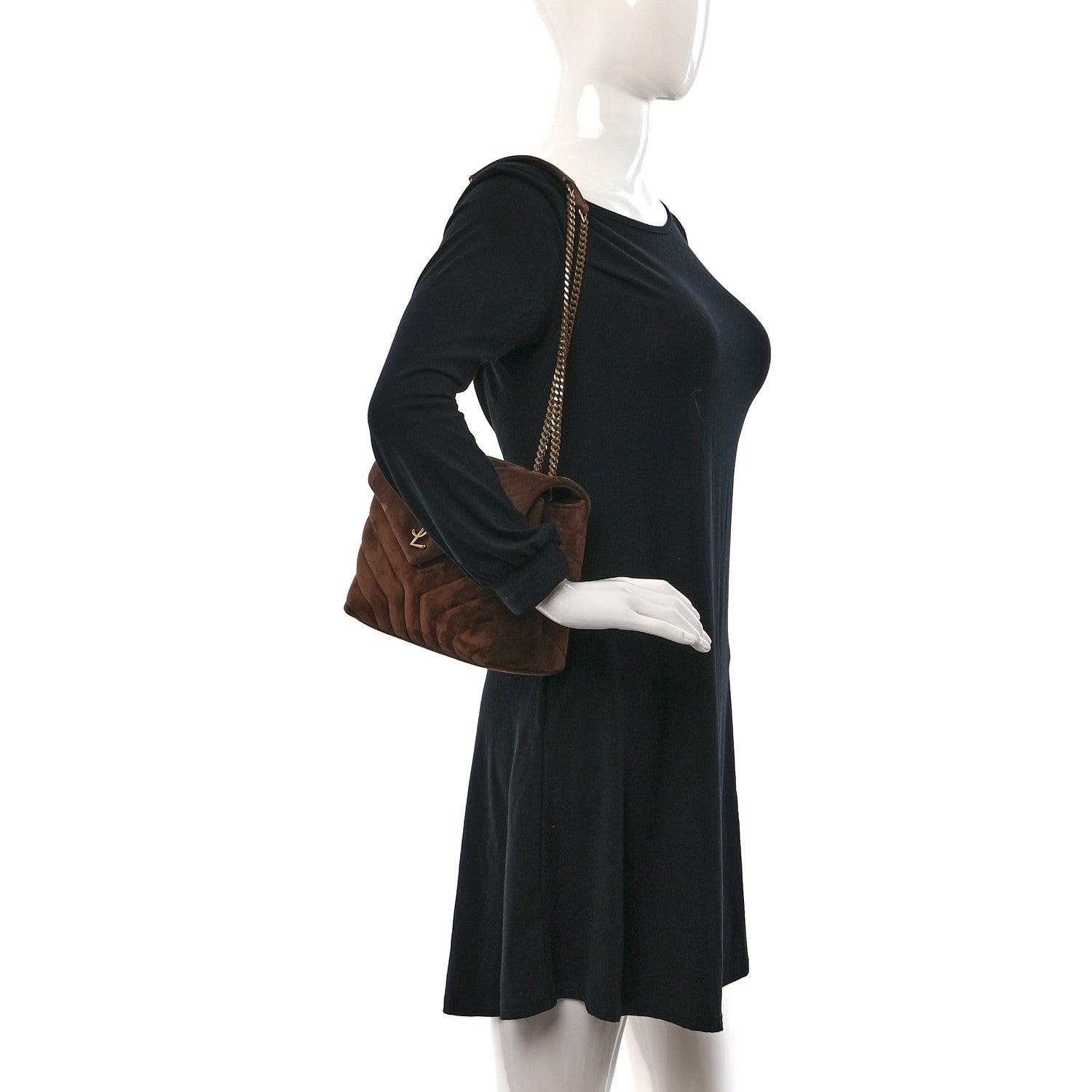 Saint Laurent Suede Calfskin Y Quilted Monogram Small Loulou Chain Satchel Bark Brown 2 of 11