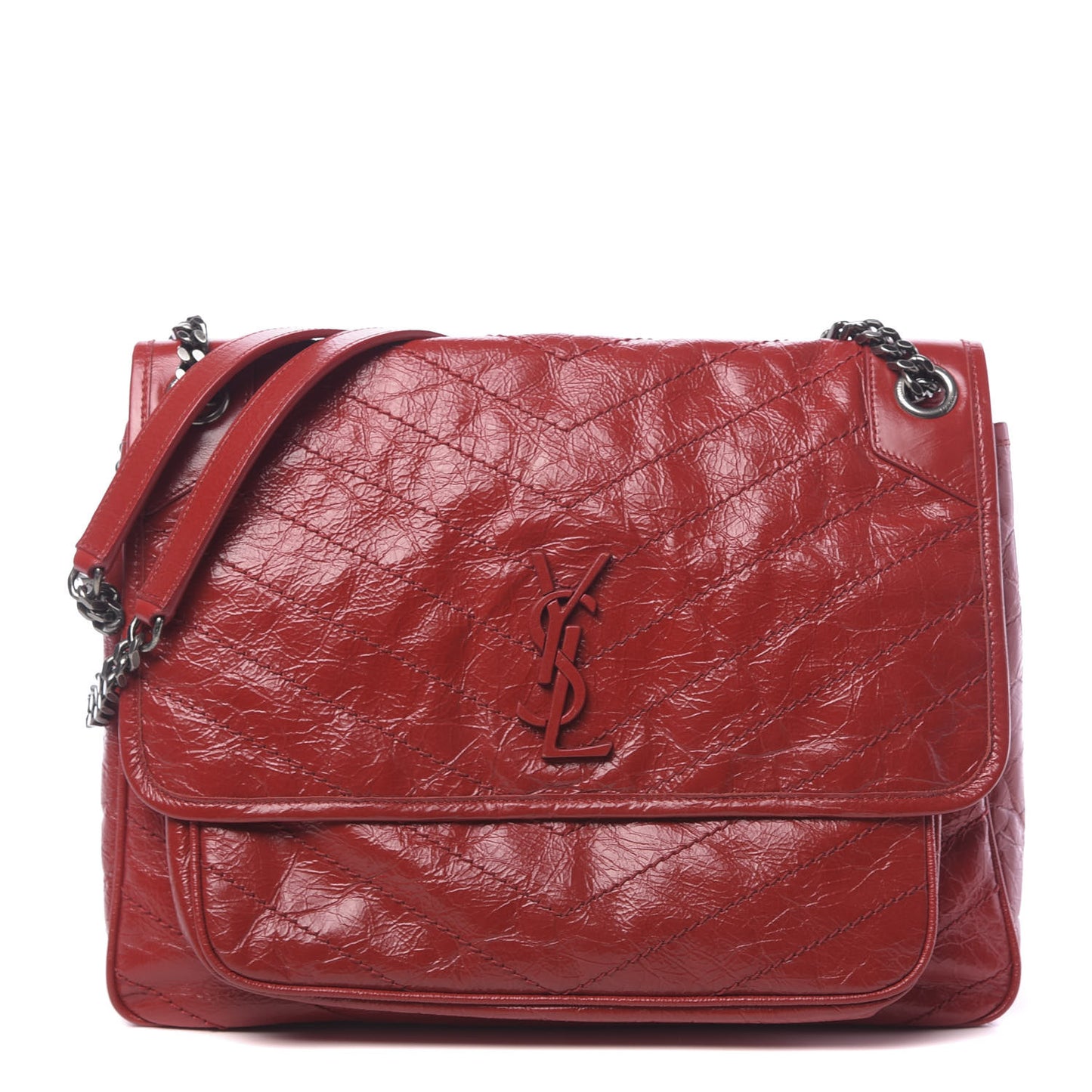 Crinkled Calfskin Matelasse Monogram Large Niki Chain Satchel Rouge Eros