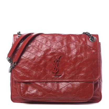 Saint Laurent Crinkled Calfskin Matelasse Monogram Large Niki Chain Satchel Rouge Eros 1 of 9
