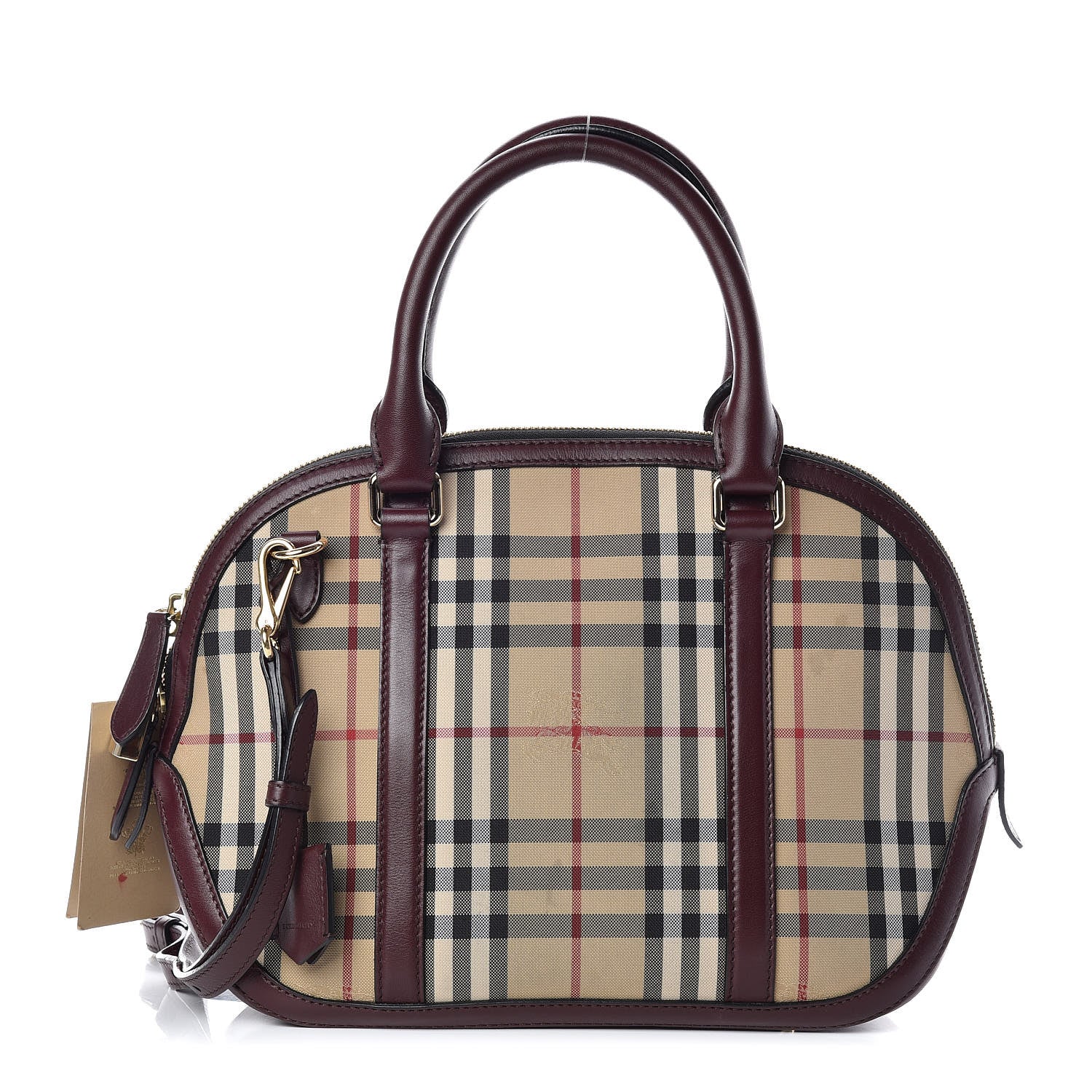 Burberry Horseferry Check Small Orchard Bowling Bag Honey Deep Claret 1 of 13