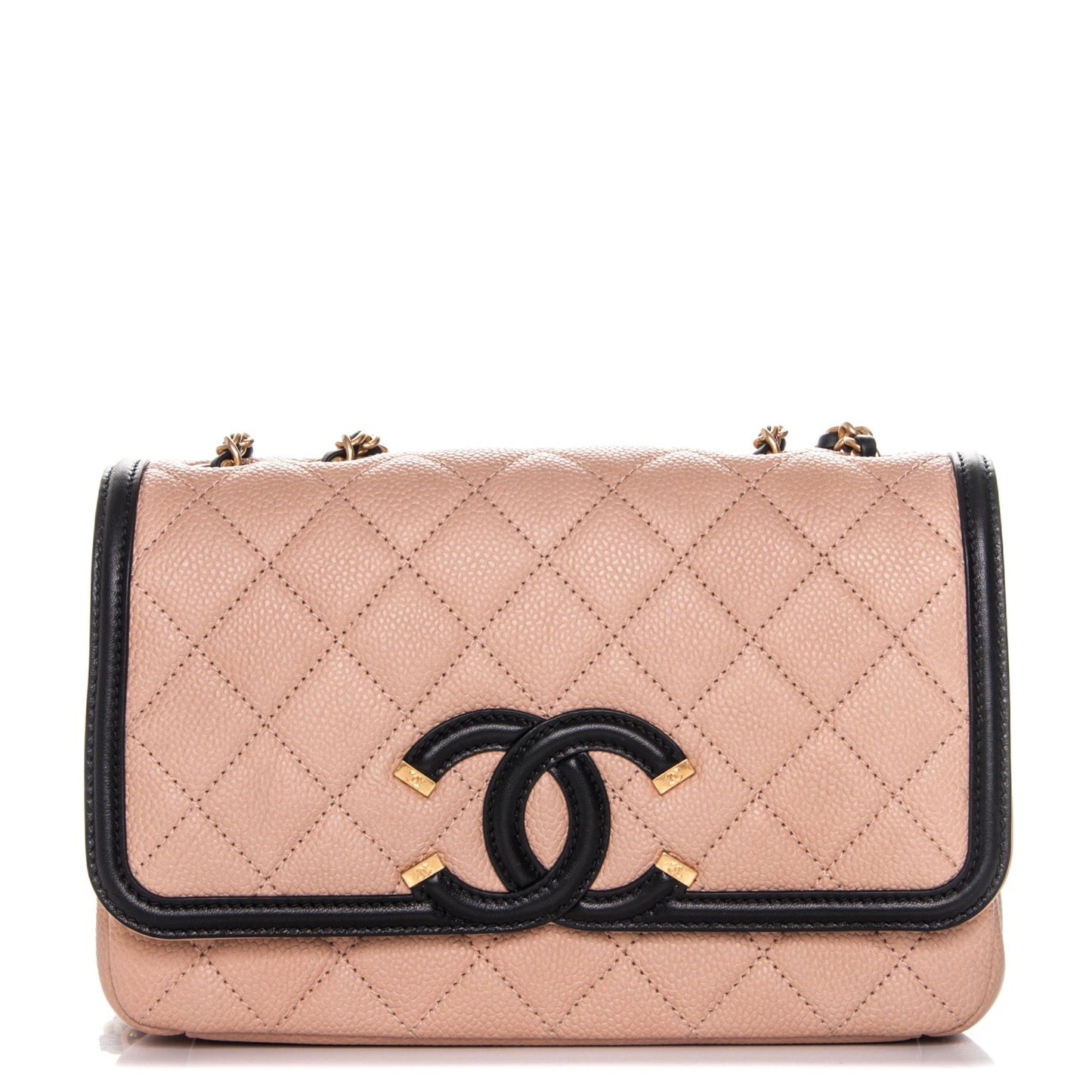 Caviar Quilted Small CC Filigree Flap Beige Black