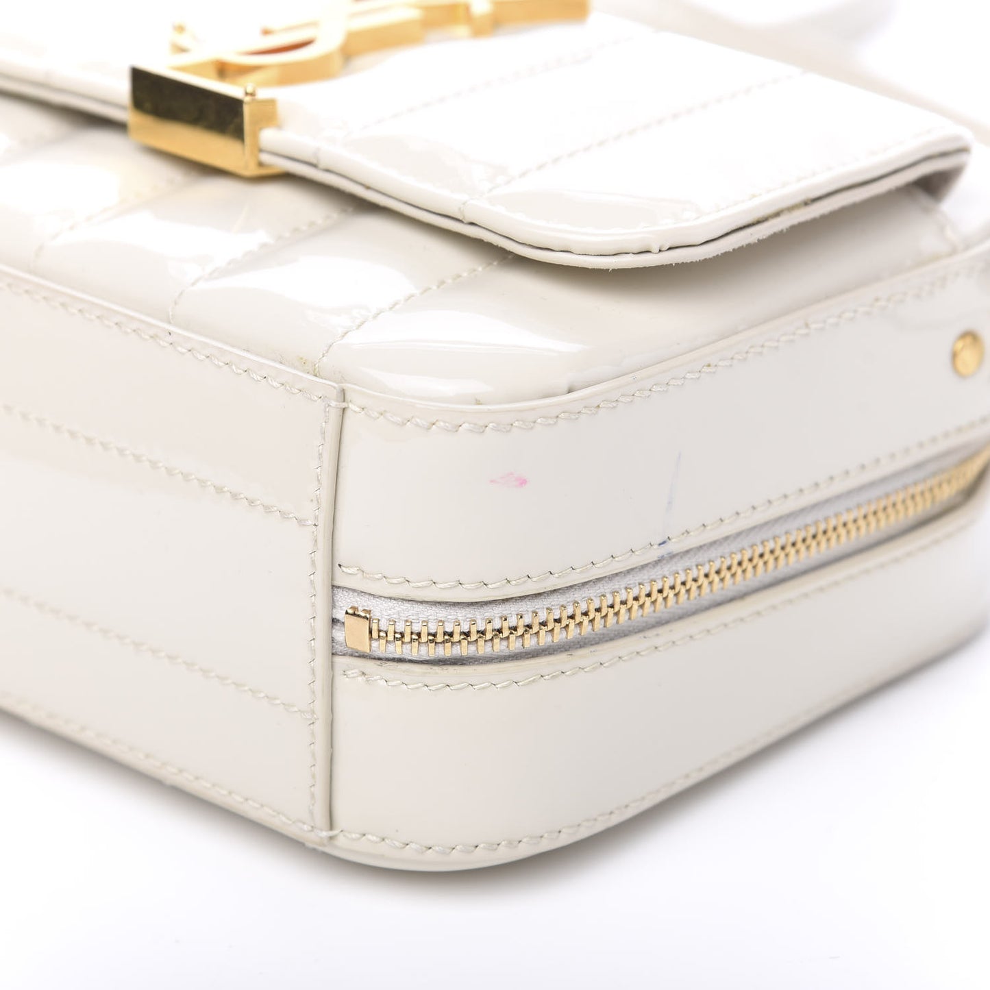 Patent Matelasse Monogram Toy Vicky Camera Bag Off White