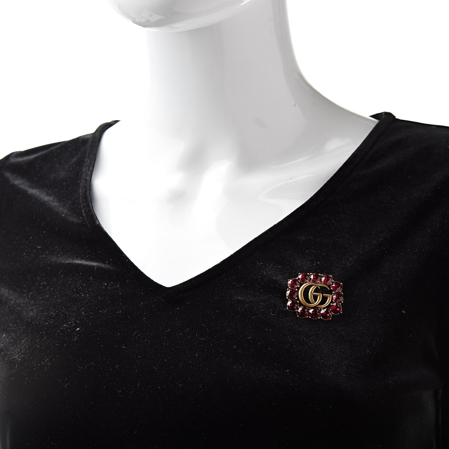 Gucci Metal Crystal Double G Brooch Aged Gold 2 of 5