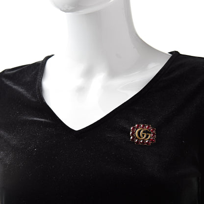 Gucci Metal Crystal Double G Brooch Aged Gold 2 of 5