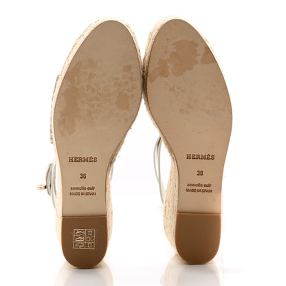 Hermes Calfskin Tivoli Espadrille Wedge Sandals 36 White 5 of 11