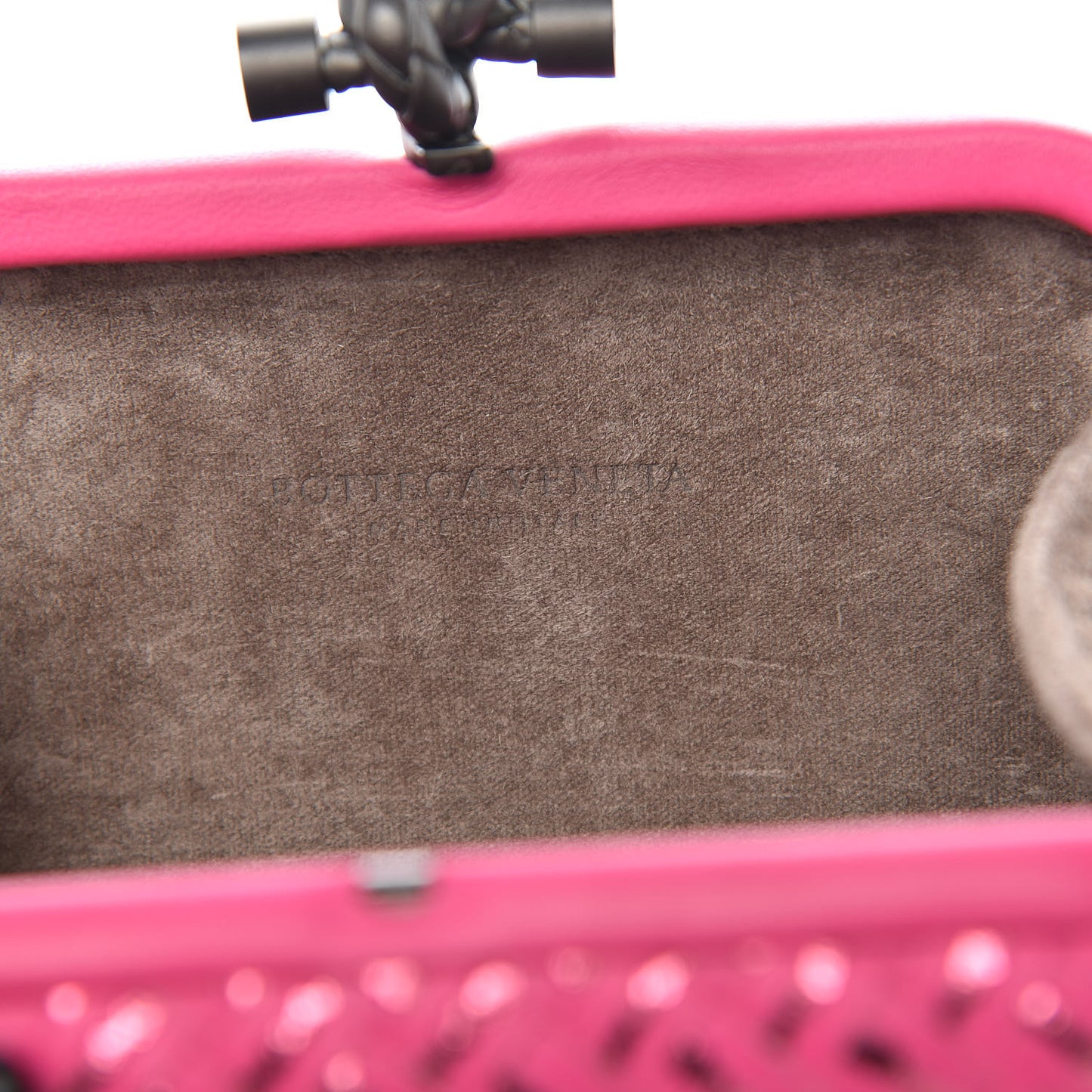 Nappa Intrecciato Metallic Placcato Knot Clutch Rose Shock
