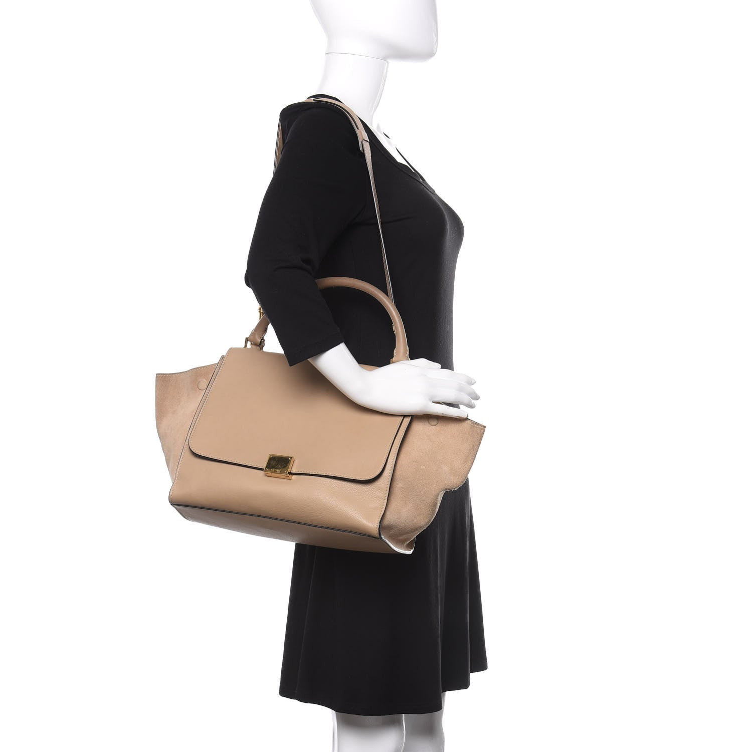 Celine Smooth Calfskin Suede Medium Trapeze Sahara 2 of 13