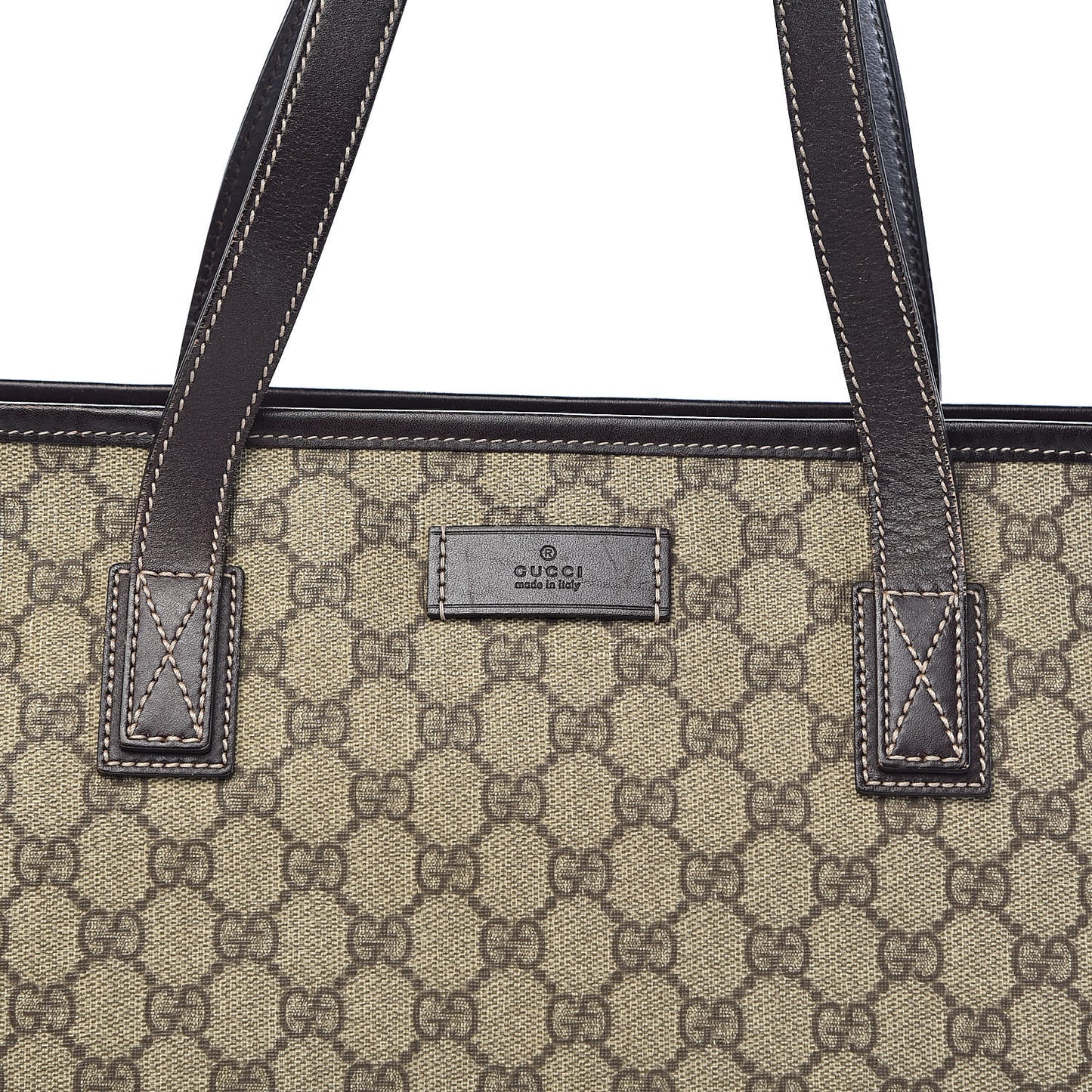 GG Supreme Monogram Medium Zippered Shopping Tote Dark Brown