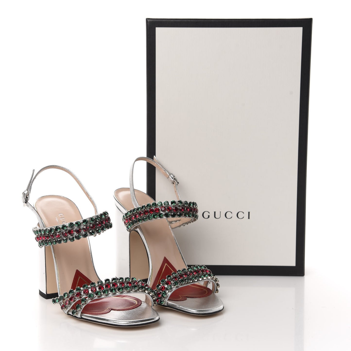 Nappa Silk Crystal Bertie High Heel Sandals 37 Argento