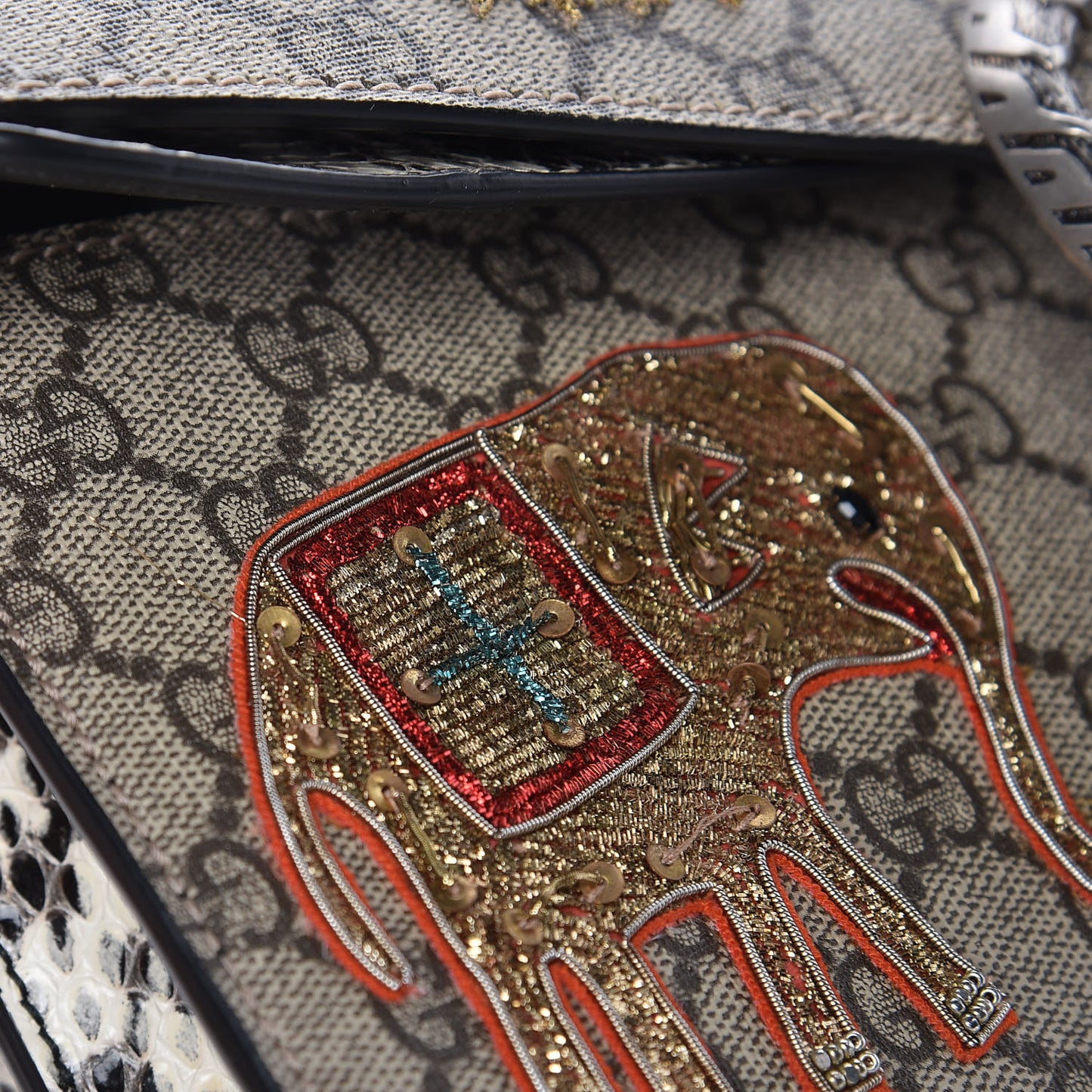 GG Supreme Monogram Elaphe Elephant Embroidered Small Dionysus Shoulder Bag