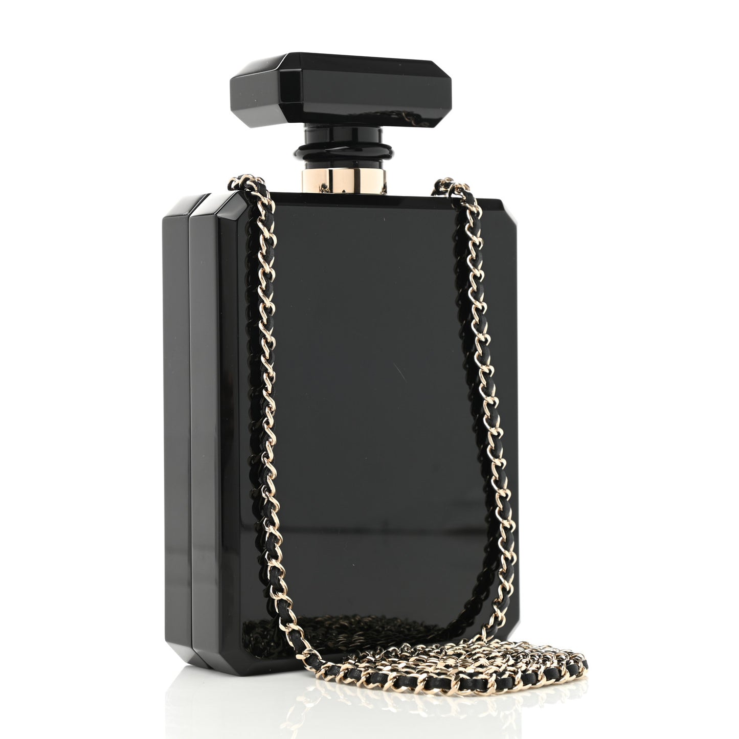 Plexiglass Perfume Bottle Clutch Black Gold