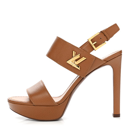 Louis Vuitton Grained Calfskin Horizon Platform Sandals 41 Cognac 1 of 9