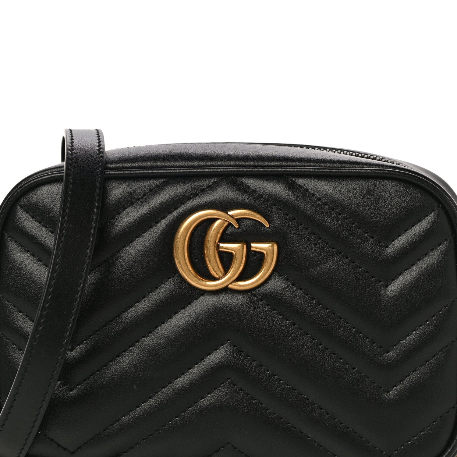 Gucci Calfskin Matelasse Mini GG Marmont Chain Shoulder Bag Black 9 of 11