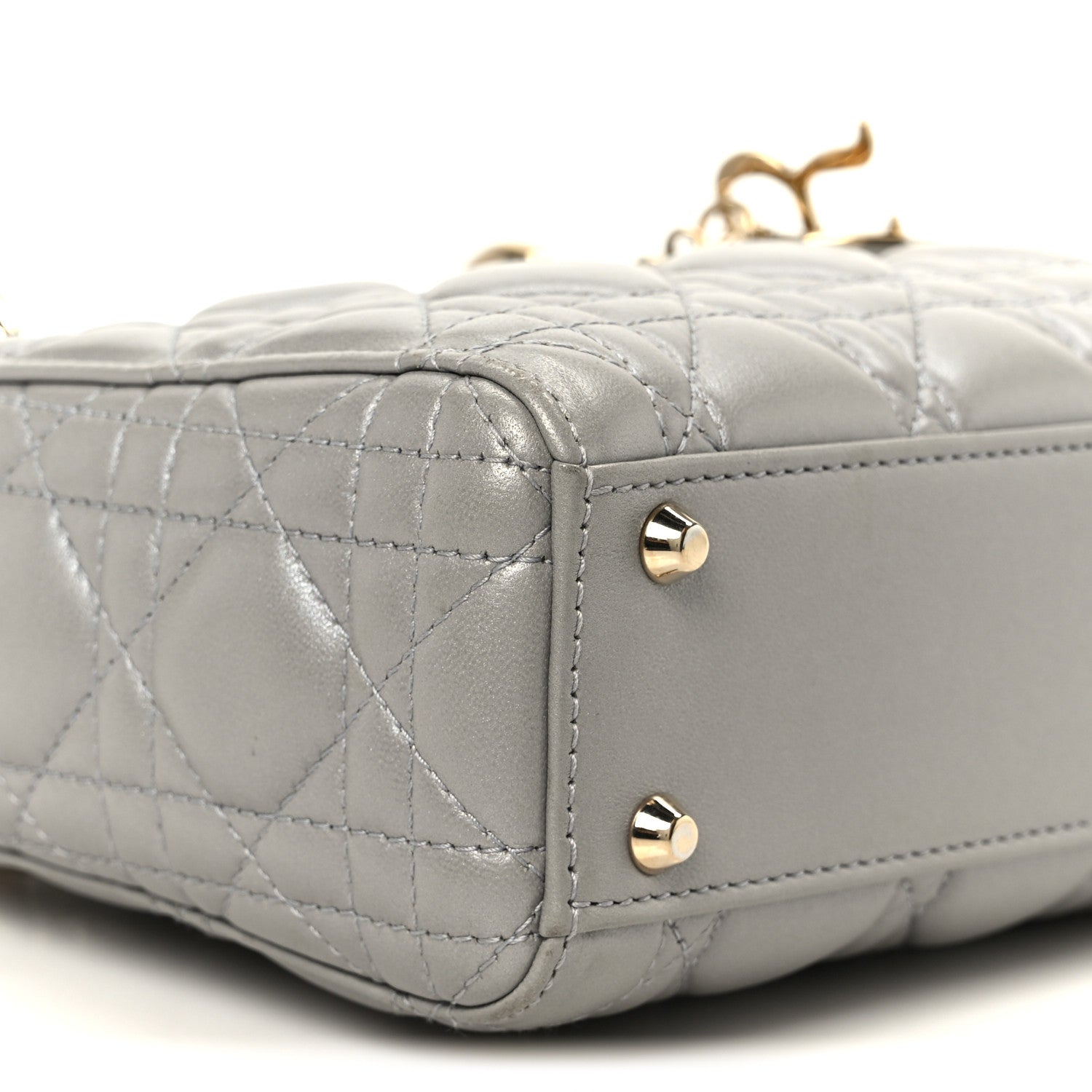 Christian Dior Lambskin Cannage Mini Lady Dior Gray Opaline 9 of 10