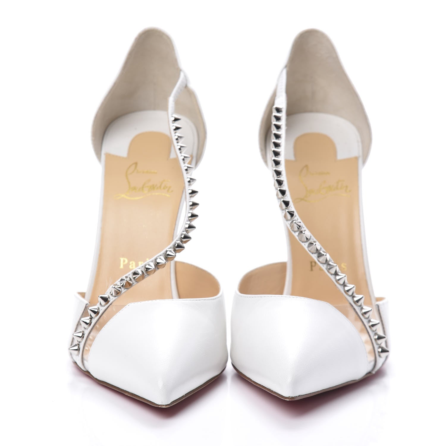 Christian Louboutin Kid PVC Spike Cross 100 Pumps 39 White Silver 2 of 10