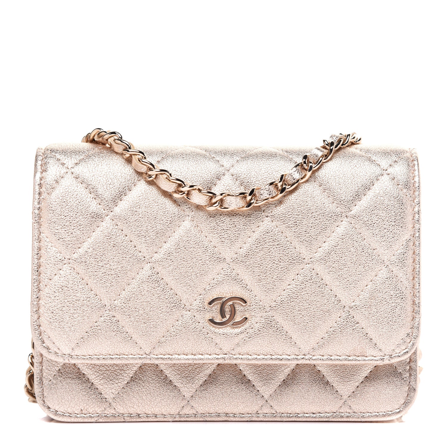 Chanel Metallic Lambskin Quilted Mini Wallet On Chain WOC Gold 1 of 11