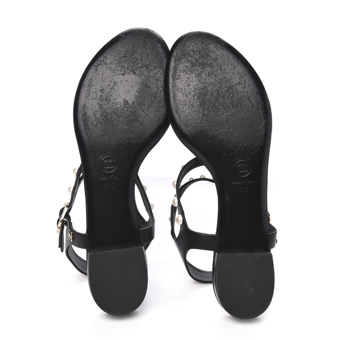 Lambskin Pearl Thong Sandals 40 Black